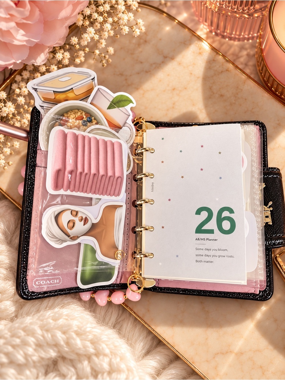 Coach Black Signature Kids Card Case with Pink Beaded Strap - Picture 3 of 12